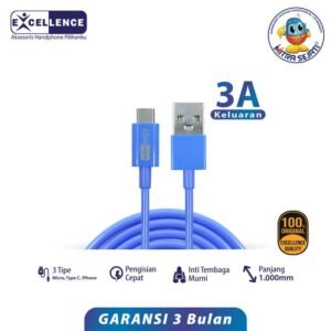 EXCELLENCE CROWN Kabel Data 3A for Micro/Type C/iPhone Fast Charging Panjang Cable Charger