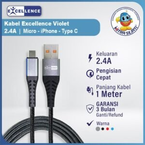 Kabel Data Excellence Violet 2.4A For iPhone/Micro/Type C