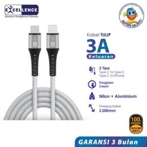 EXCELLENCE Kabel Data Tulip 2M 36W Type-C to Type-C Aluminium Biru Handphone  Aksesoris  Panjang