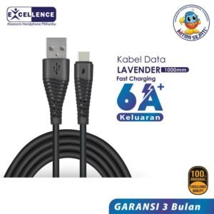 Kabel Data Excellence Lavender 6A untuk Lightning/Micro USB/Type-C Panjang Hitam