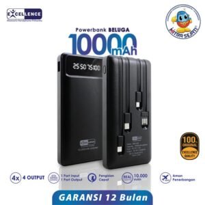 PowerBank Excellence Beluga 10000mAh Fast Charging Quick Charging Dilengkapi LED Indikator Dan Senter