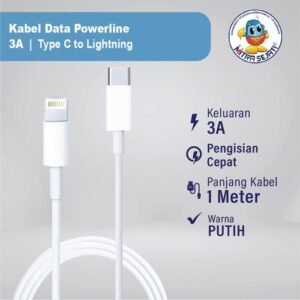 Kabel Charger Powerline Type C to Lightning 3ft - putih