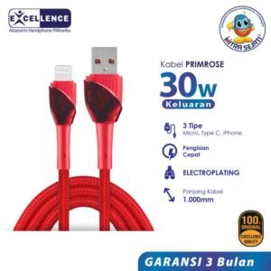 Kabel Data Excellence Fast Charging 30W Primrose Lightning/Micro/Type-C - MIcro USB Aksesoris  Handphone  Cable  Charger  Merah