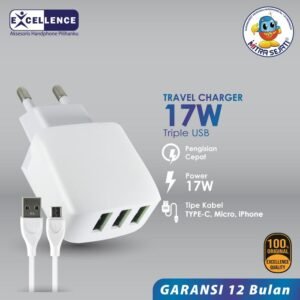 EXCELLENCE Travel Charger 3.4A Fast Charging 3USB Clint Micro USB/Lightning/Type-C