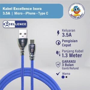 Kabel Data Type-C Excellence Ixora Cable Micro/iPhone Murah Biru 3.5A