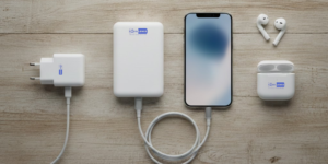 Aksesoris gadget Excellence untuk mahasiswa dan pekerja kantor seperti powerbank, kabel data, dan charger.